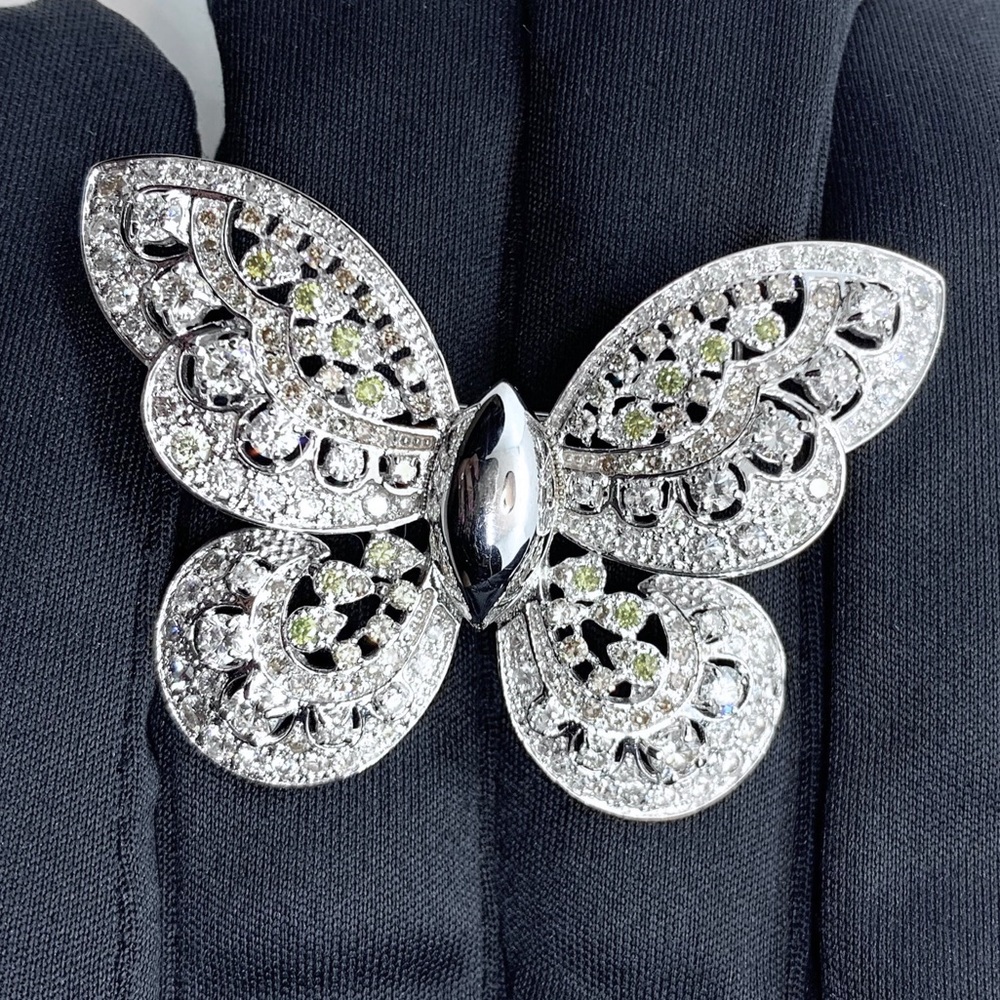 💎🦋 3.43CT DIAMOND BUTTERFLY BARCELONA DESIGNER HAPPY DIAMONDS GOLD BROOCH PIN